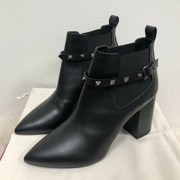 NIB Valentino Garavani Rockstud Studded Pointed Block Heel Ankle Boot Bootie 40 - Picture 3 of 10